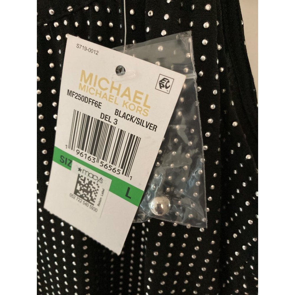 MICHAEL KORS WOMENS COLD-SHOULDER SMOCKED- BLACKSILVER Large NWT - Picture 7 of 10